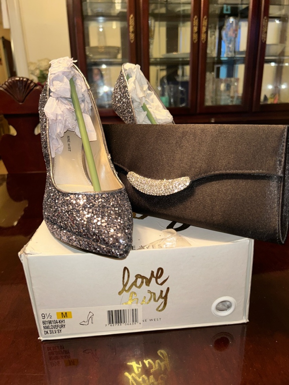 Nine West Silver Glitter Heels